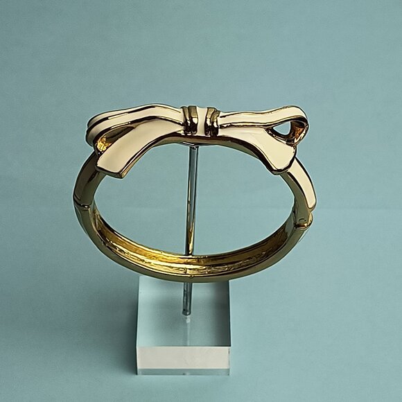 RIBBON BOW Enamel Shape Hinged Bangle Bracelet White Gold Plated - Picture 2 of 9